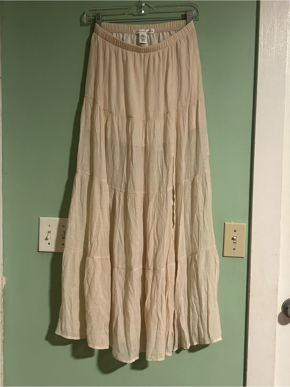 Altar'd State Cream Tiered Boho Maxi Skirt with high thigh slit🔥